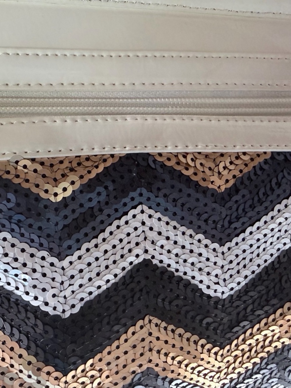 Sharif Sequin Chevron Tote in White, Blue & Gold - Picture 6 of 10